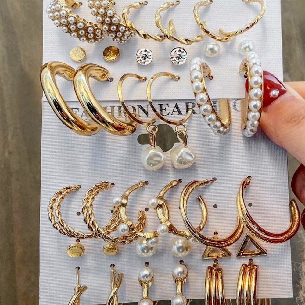 Faux Pearl Golden & Hoop Earrings -18prs. - NWT